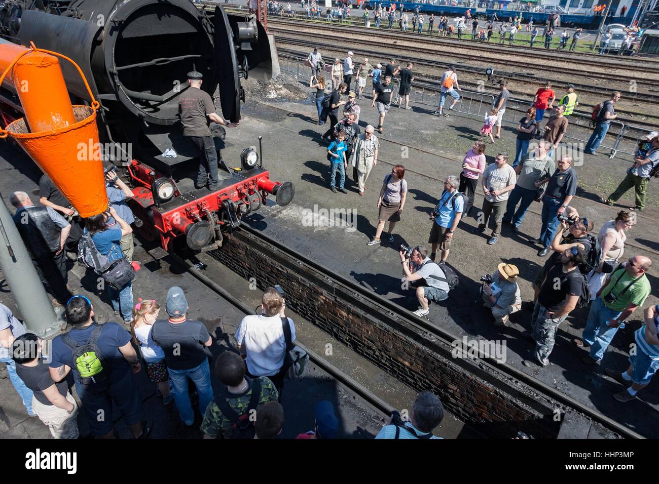 Wolsztyn, Poland - April 28, 2012 Parade of railway locomotives in Wolsztyn in western Poland. Stock Photo
