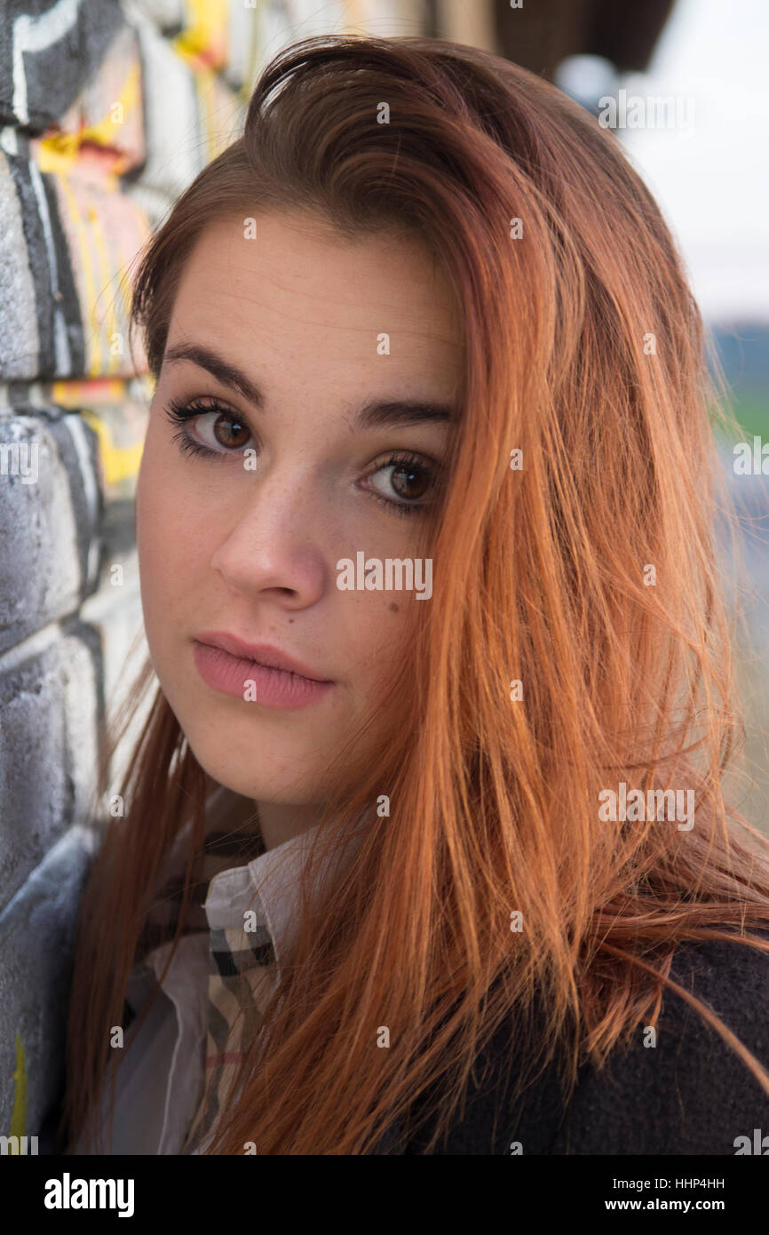 Beautiful young girl in nature, Selective focus and small depth of ...