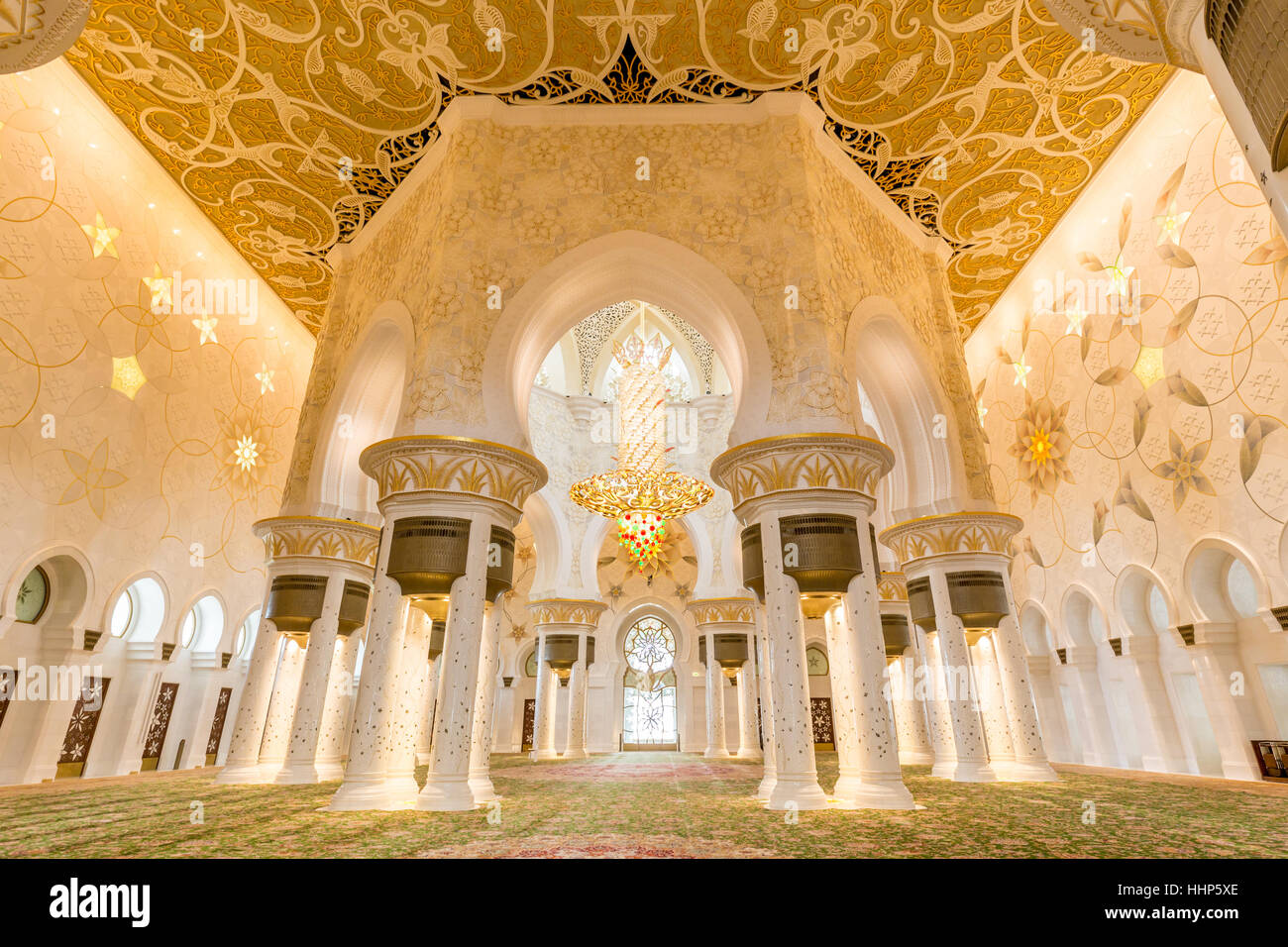 Interior of Sheikh Zayed Grand Mosque, Abu Dhabi, United Arab Emirates. Stock Photo