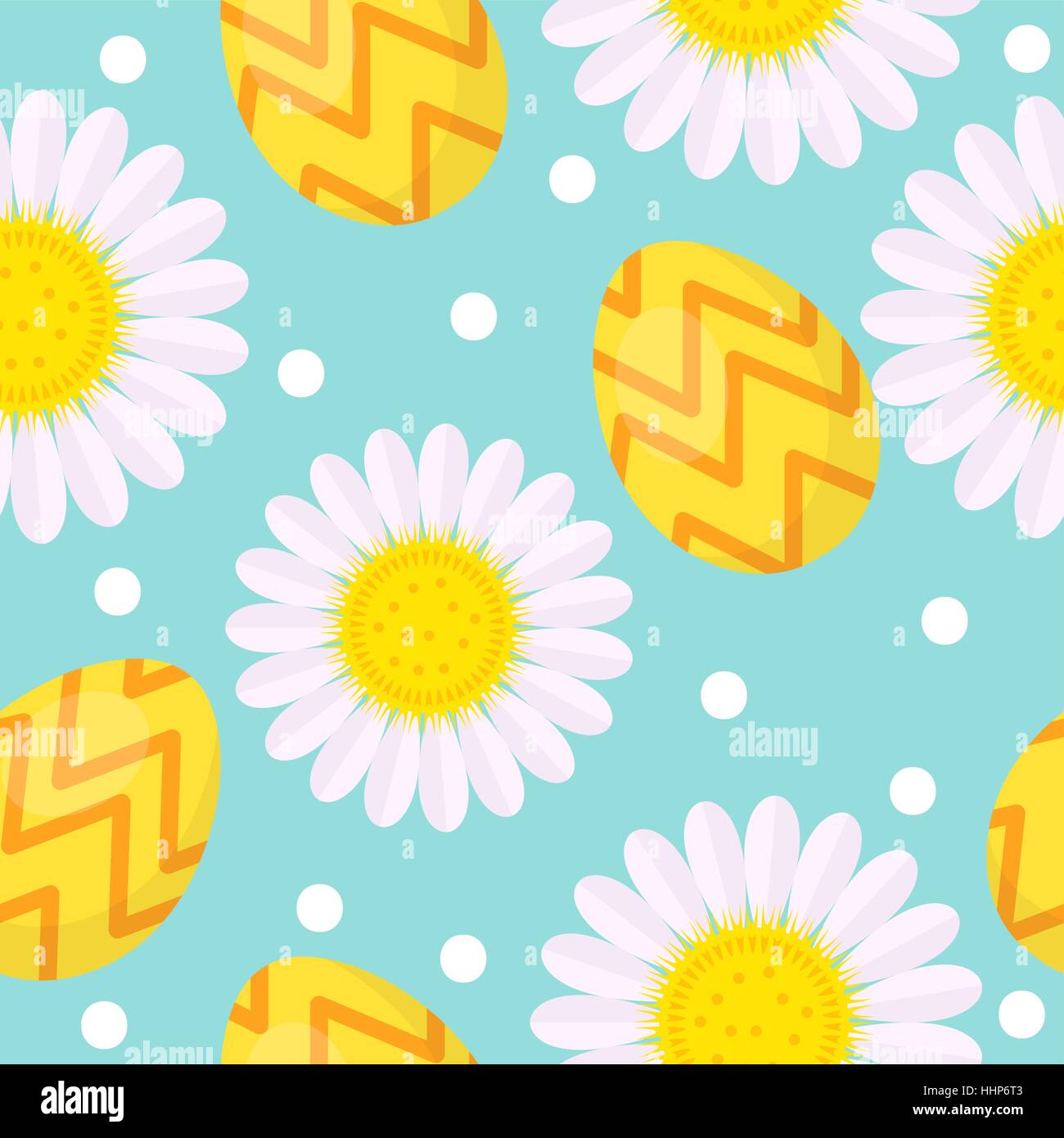 Cute Easter seamless pattern with eggs and camomile, endless backdrop. Holiday background, texture, digital paper. Vector illustration. Stock Vector