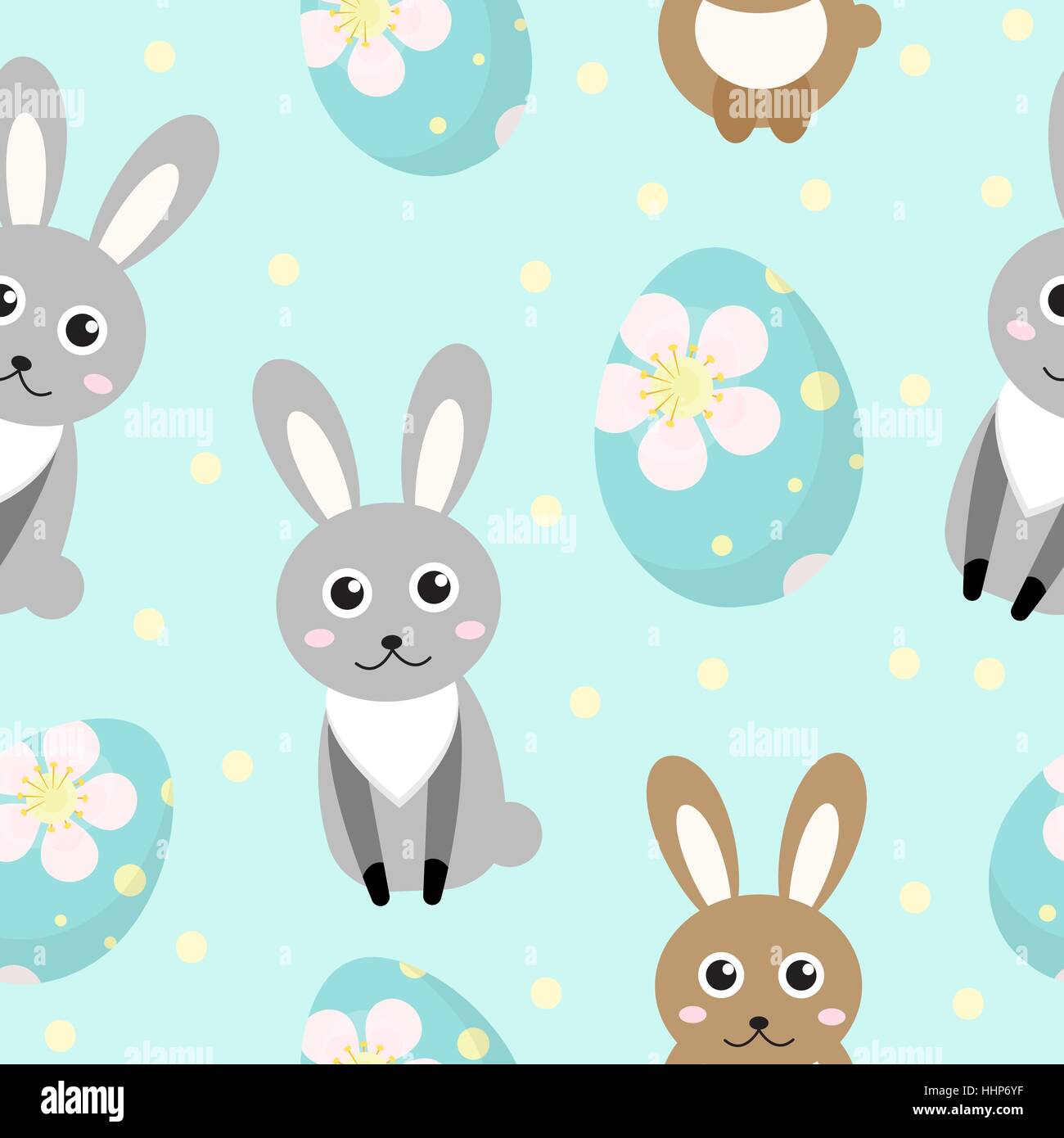 Cute Easter seamless pattern with rabbit and eggs, endless backdrop ...