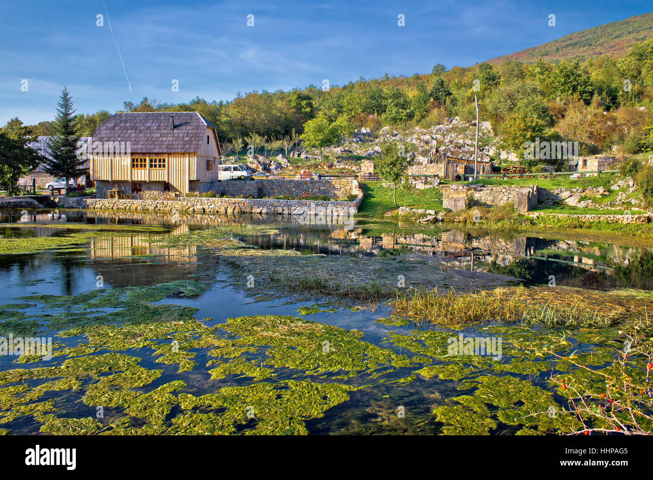 mill, source, croatia, lawn, green, river, water, nature, blue, house, Stock Photo