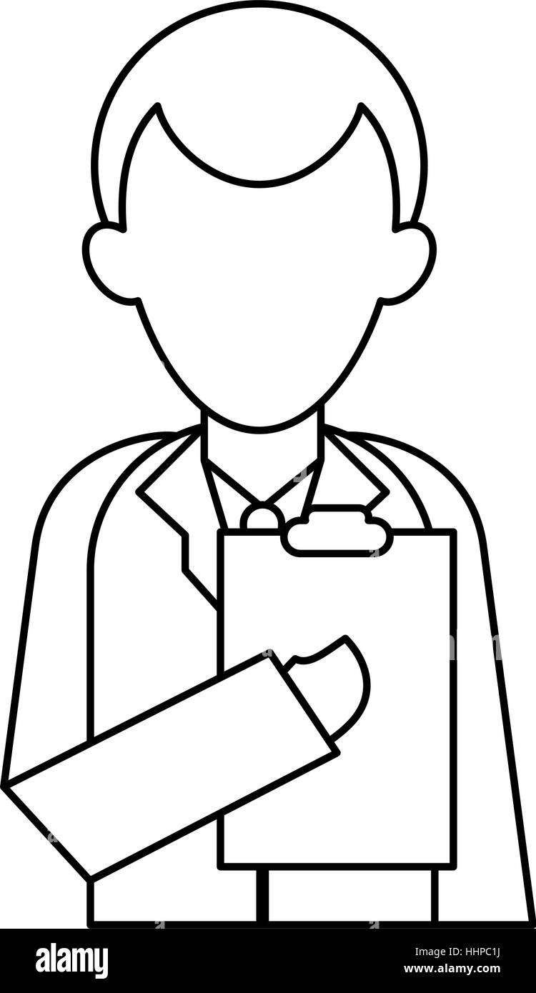 character doctor clipboard uniform medicine outline Stock Vector Image
