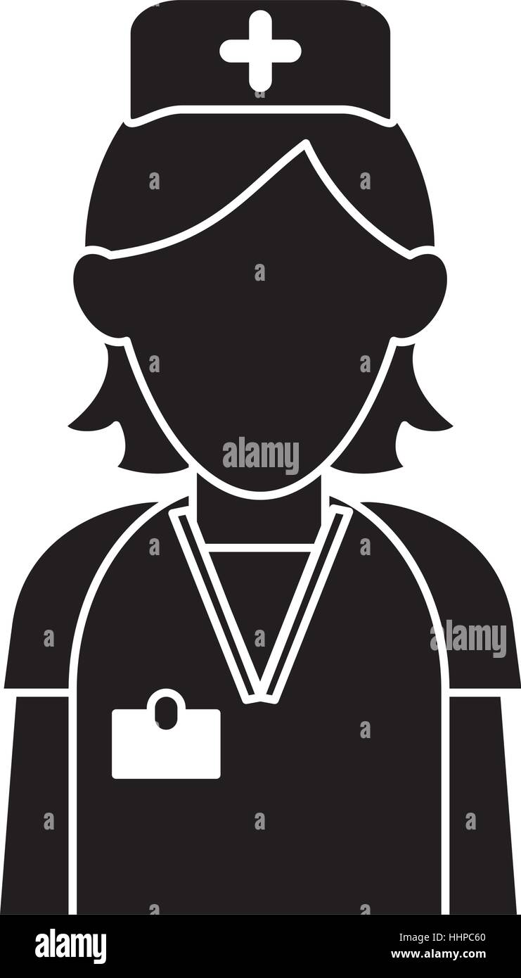 silhouette nurse staff care clinic uniform hat cross Stock Vector