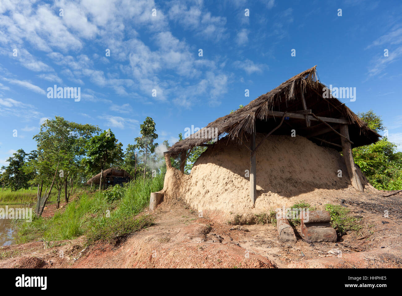 asia, coal, charcoal pile, kiln, scenery, countryside, nature, smoke