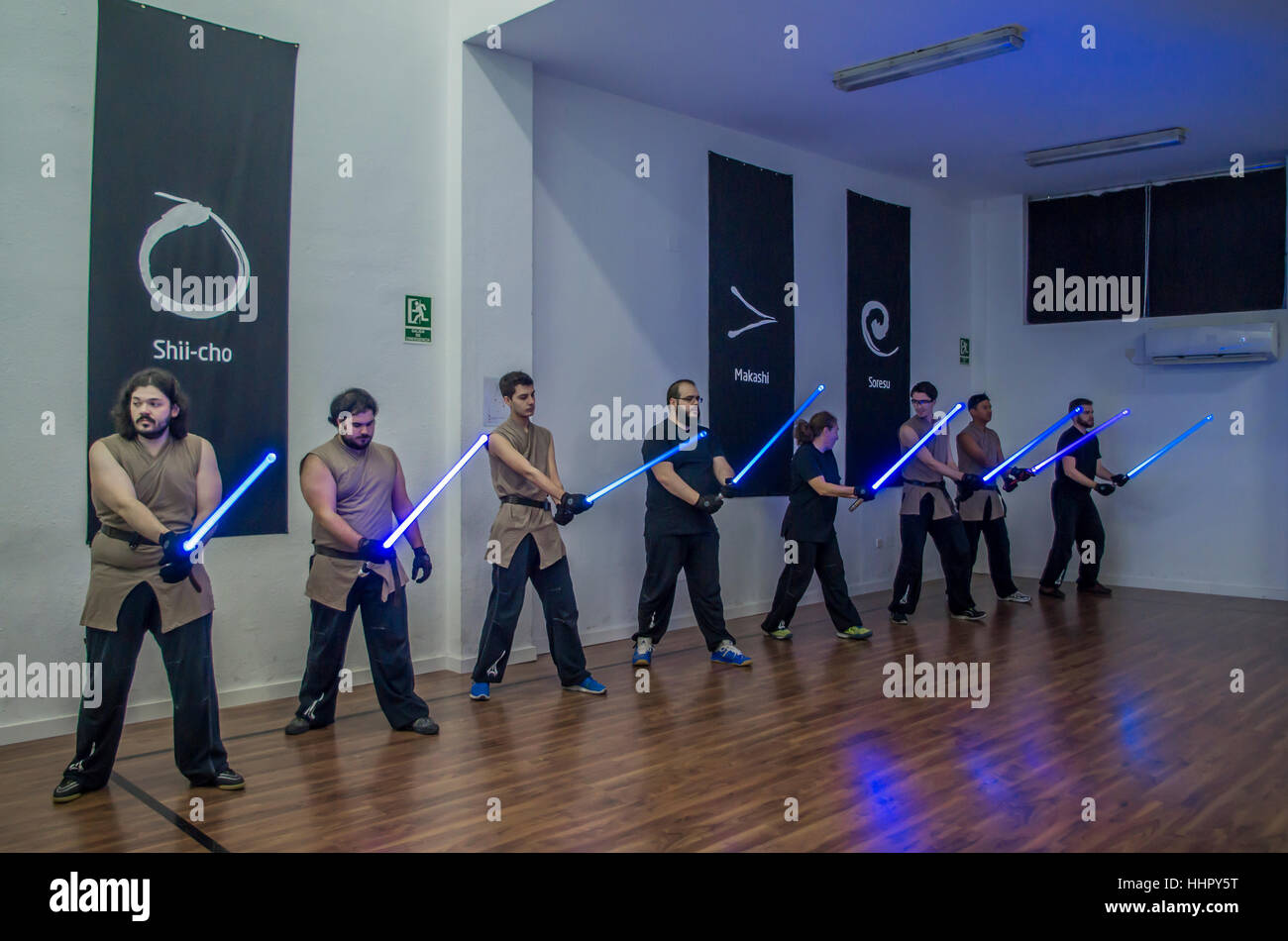 Madrid, Spain. 19th January, 2017. A lightsaber class based on the 'Star Wars' movie franchise takes place in Madrid at LugoSport, a school which has been developing this sport in Spain since last year. Credit: Lora Grigorova/Alamy Live News Stock Photo