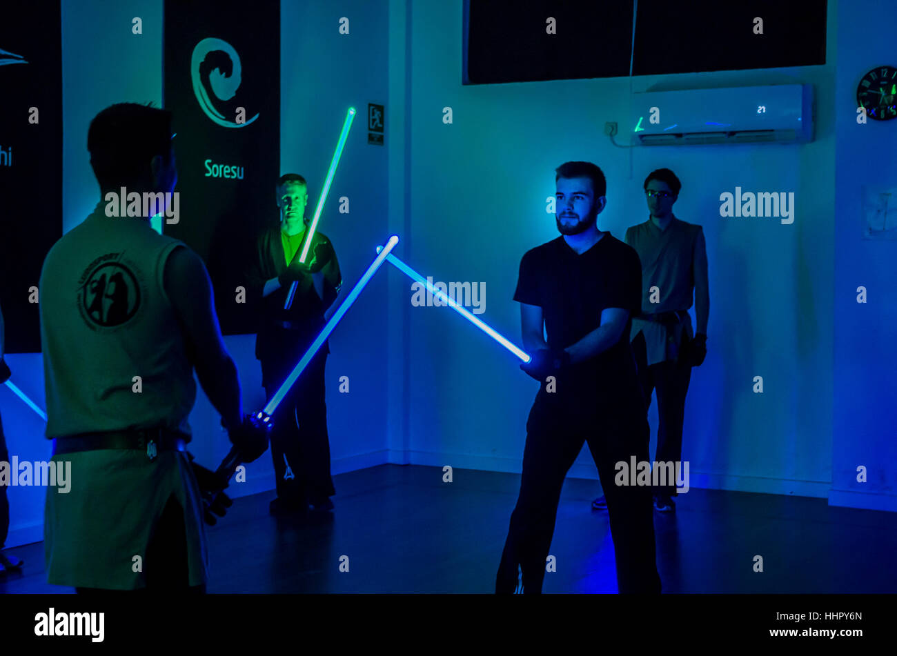 Madrid, Spain. 19th January, 2017. A lightsaber class based on the 'Star Wars' movie franchise takes place in Madrid at LugoSport, a school which has been developing this sport in Spain since last year. Credit: Lora Grigorova/Alamy Live News Stock Photo