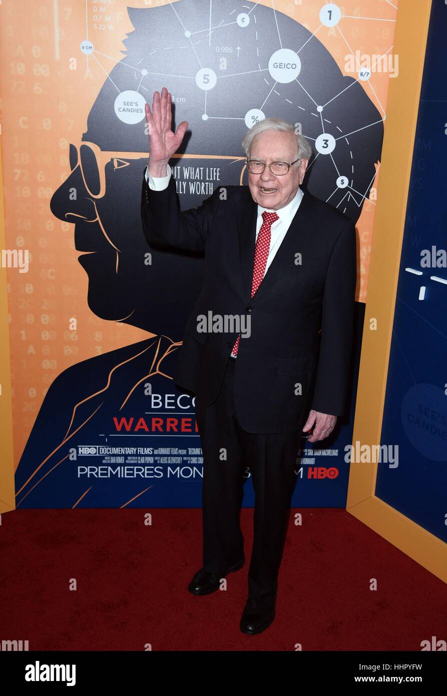 New York City, USA. 19th Jan, 2017. Warren Buffett at the premiere of HBO's 'Becoming Warren Buffett', held at the Museum of Modern Art (MoMA) in New York City. Credit: Derek Storm/Everett Collection/Alamy Live News Stock Photo