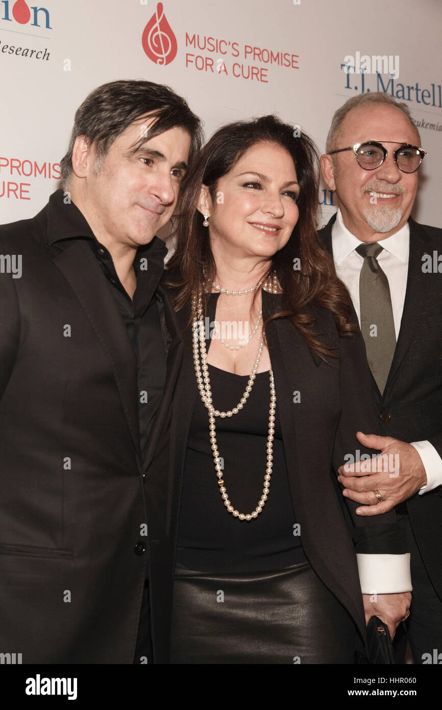 Miami, USA. 19th January, 2017. Afo Verde, Gloria and Emilio Estefan at the T.J. Martell Foundation Charity Luncheon in Miami. Credit: The Photo Access/Alamy Live News Stock Photo