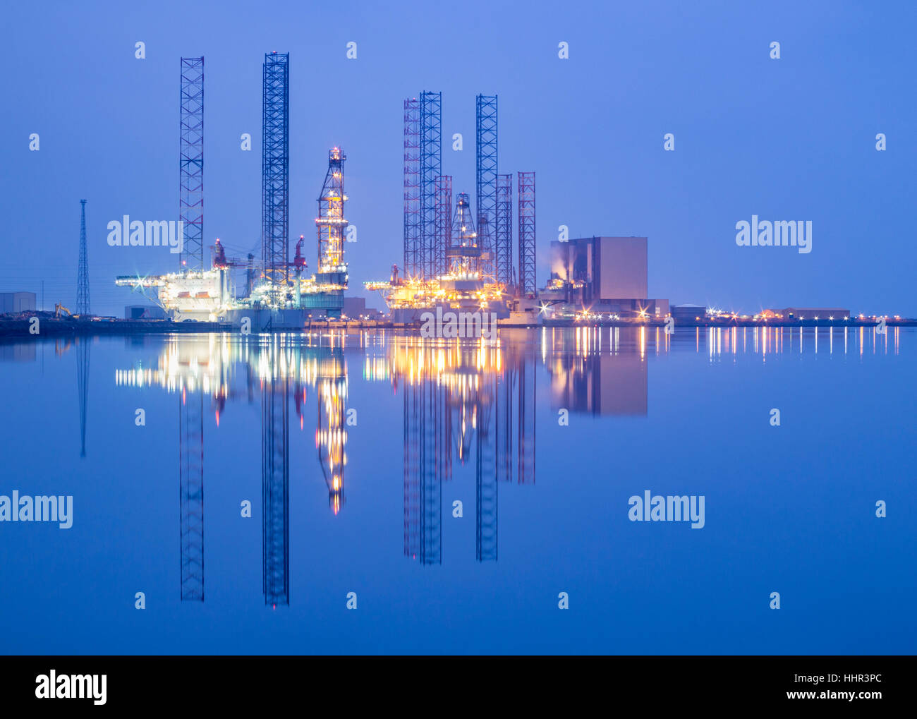Hartlepool Nuclear power station and Able UK drydock at sunrise from