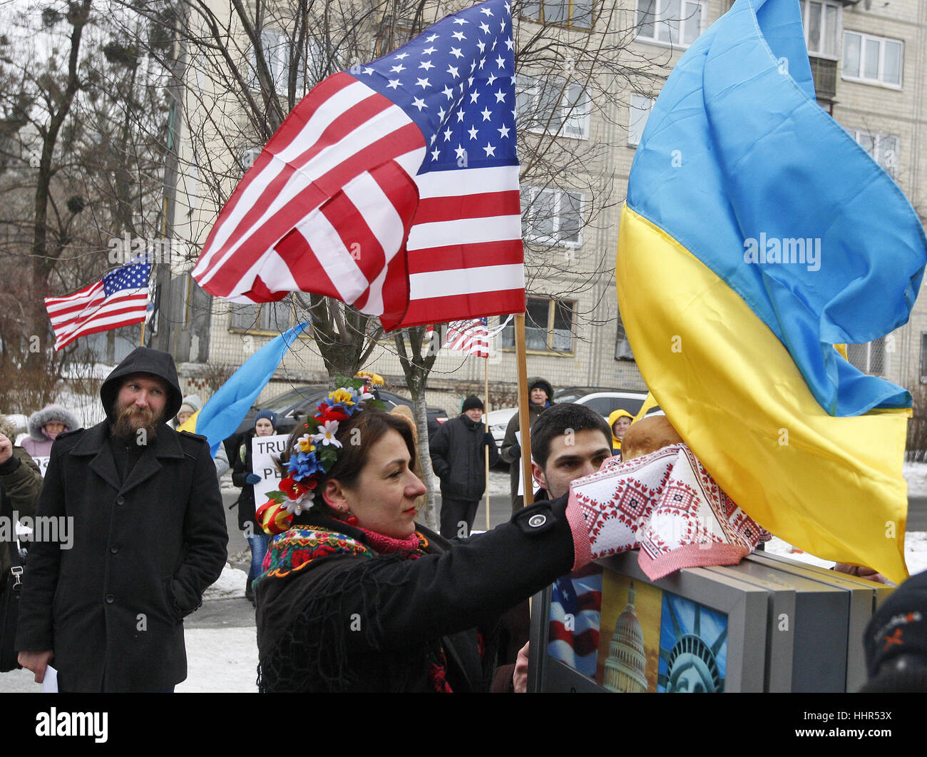 Us Layas Rally Kiev, Ukraine. 20th Jan, 2017. Ukrainian girl lays traditional bread ...