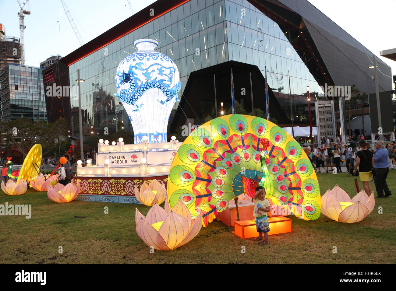 Sydney, Australia. 20th Jan, 2017. The Australian Prime Minister Malcolm Turnbull and wife Lucy attend the opening of the Chinese New Year Lantern Festival in Tumbalong Park, Darling Harbour. Pictured: A giant Ming Vase lantern. Credit: Credit: Richard Milnes/Alamy Live News Stock Photo