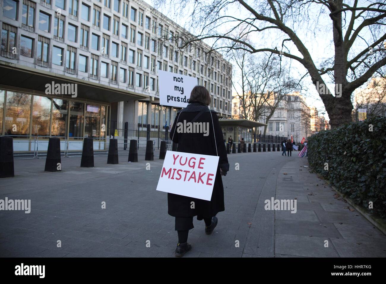 London, UK. 20th Jan, 2017. Anti-Trump Protest US Embassy, Grosvenor Square, London, UK. this evenings protest against the inauguration of US President Donald Trump outside the London US Embassy Stock Photo