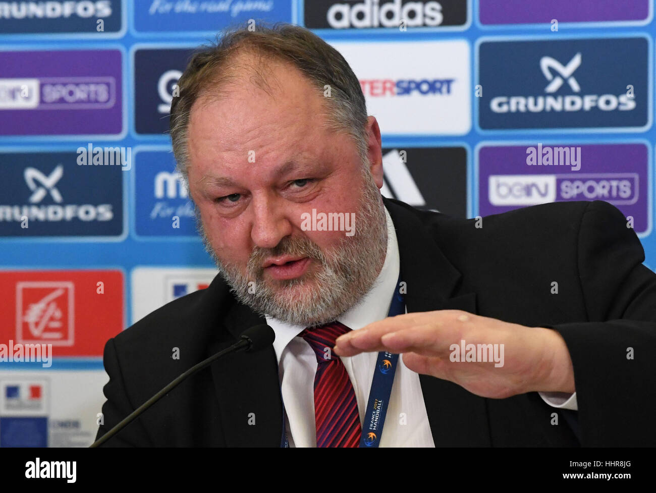 Rouen, France. 20th Jan, 2017. DHB President Andreas Michelmann speaking during a press conference for the Handball World Championship in Rouen, France, 20 January 2017. Photo: Marijan Murat/dpa/Alamy Live News Stock Photo