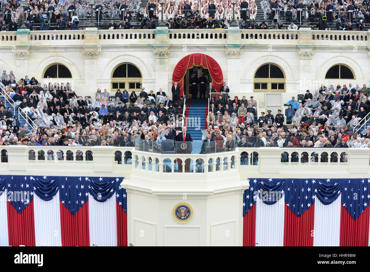 Washington DC, USA. 20th Jan, 2017. President Donald Trump delivers the address at his inauguration on January 20, 2017 in Washington, DC Trump became the 45th President of the United States. Credit: MediaPunch Inc/Alamy Live News Stock Photo