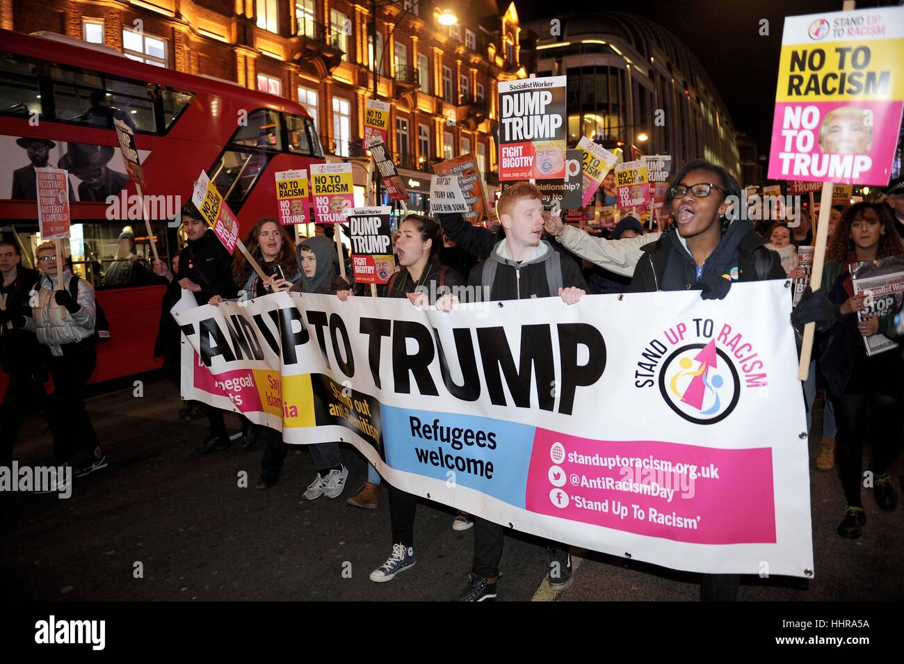 London, UK. 20th Jan, 2017. Donald Trump protest goes on an unofficial march through London from the US Embassy in London, UK Credit: Dorset Media Service/Alamy Live News Stock Photo