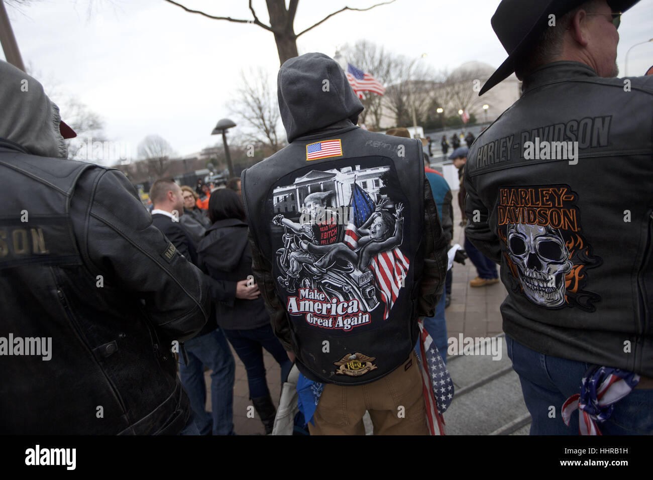 Washington, USA. 20th Jan, 2017. A Bikers for Trump member arrives at Donald Trump's Presidential Inauguration. Credit: Rocky Arroyo/ZUMA Wire/Alamy Live News Stock Photo