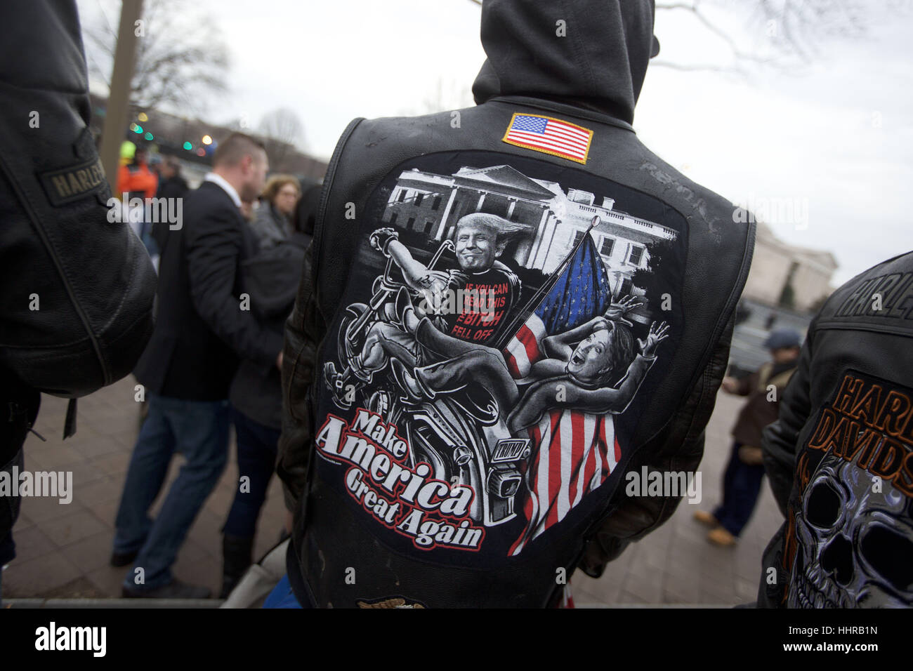 Washington, USA. 20th Jan, 2017. A Bikers for Trump member arrives at Donald Trump's Presidential Inauguration. Credit: Rocky Arroyo/ZUMA Wire/Alamy Live News Stock Photo