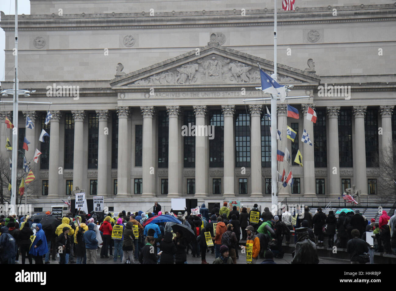 Washington, USA. 20th January, 2017. Protesters at rally held by the ANSWER Coalition on the day of the inauguration of Donald J Trump as President of the United States. Credit: Susan Pease/Alamy Live News Stock Photo