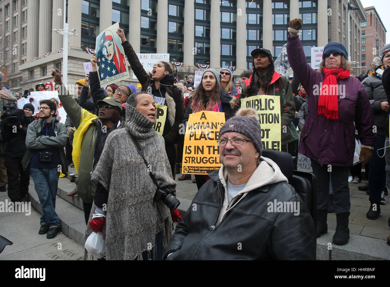 Washington, USA. 20th January, 2017. Protesters at a rally held by the ANSWER Coalition on the day of the inauguration of Donald J Trump as President of the United States. Credit: Susan Pease/Alamy Live News Stock Photo