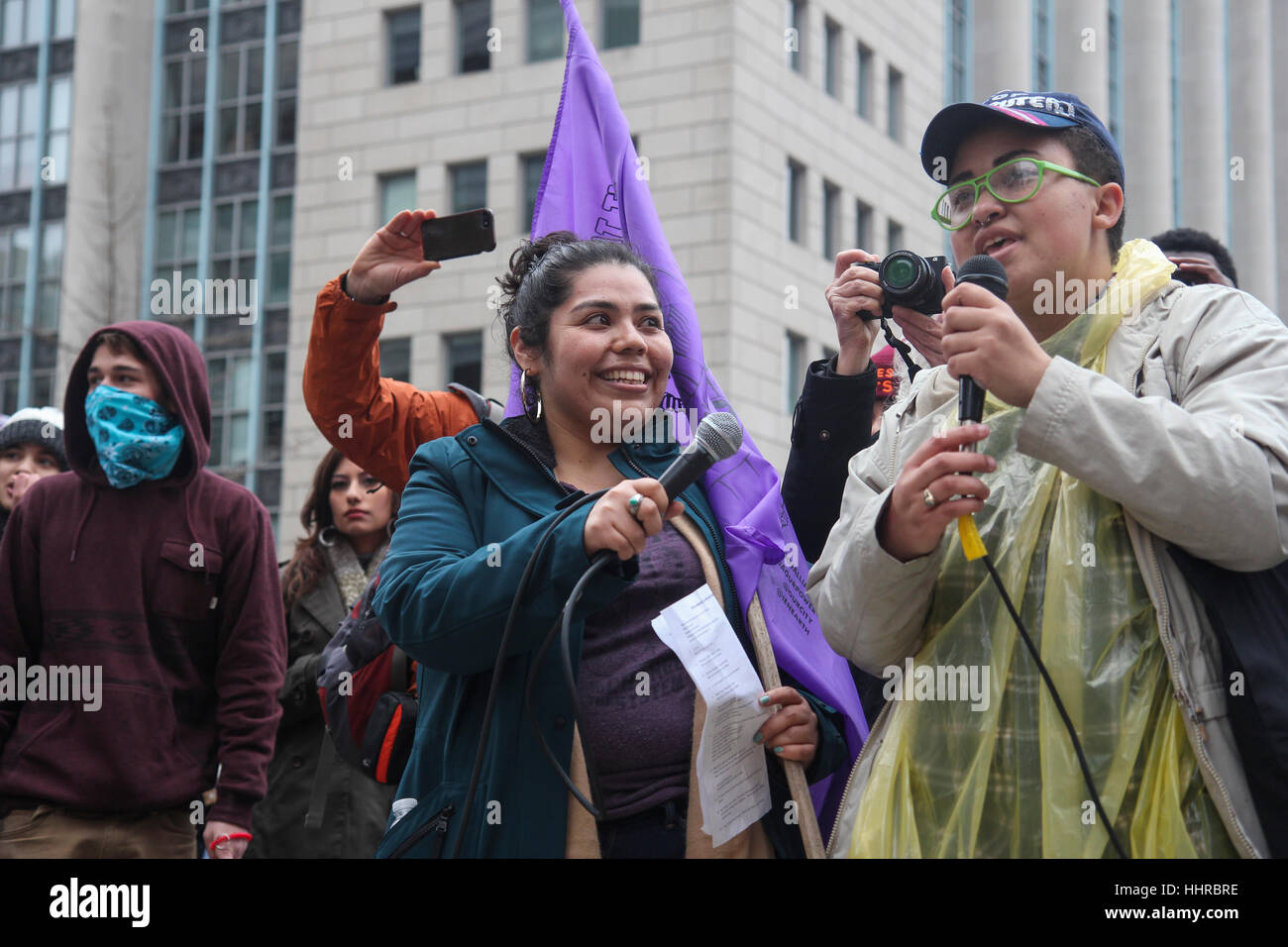 Washington, USA. 20th January, 2017. Protesters speak on the day of the inauguration of Donald J Trump as President of the United States. Credit: Susan Pease/Alamy Live News Stock Photo