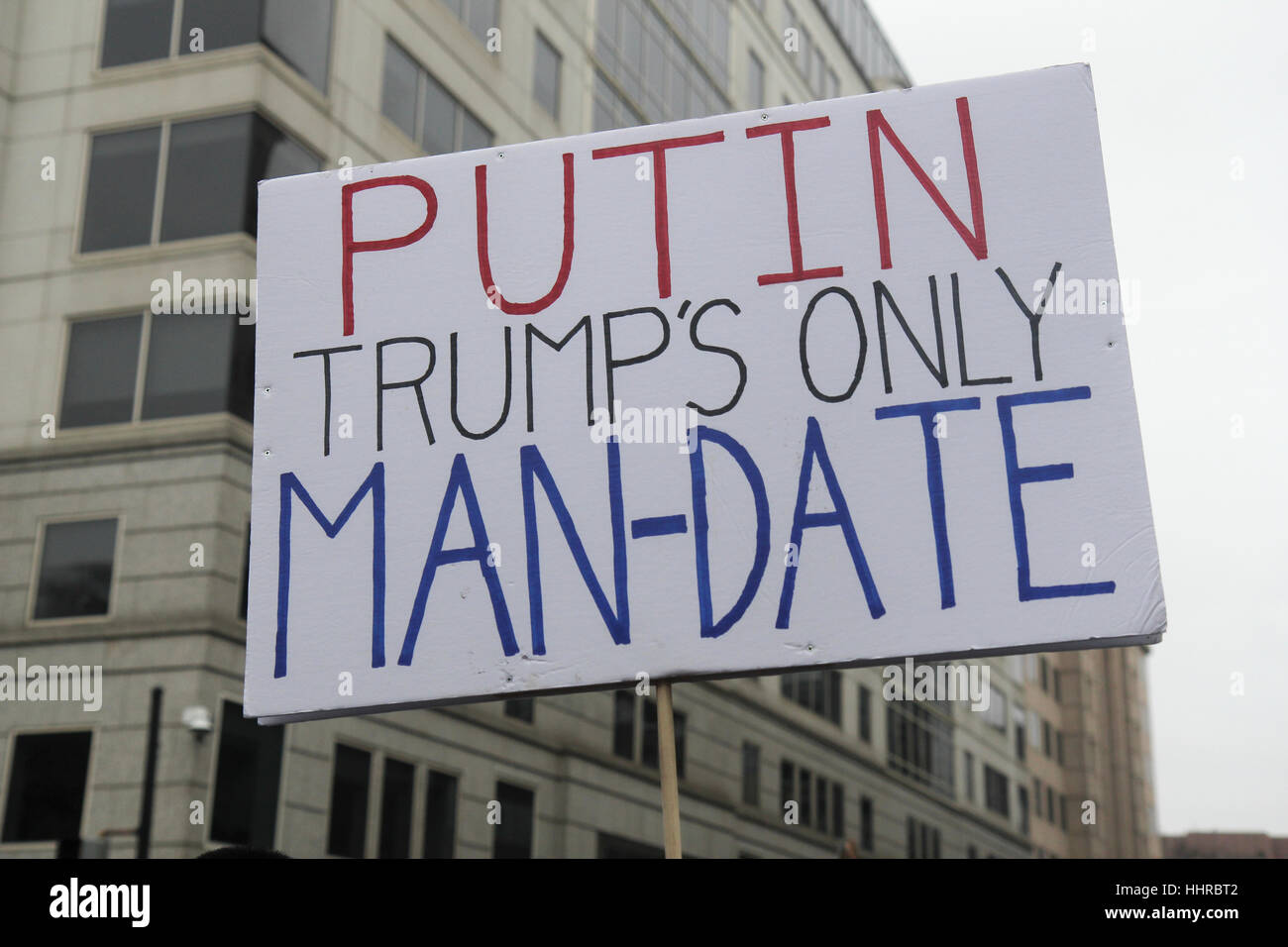 Washington, USA. 20th January, 2017. Sign held by a protester on the day of the inauguration of Donald J Trump as President of the United States. Credit: Susan Pease/Alamy Live News Stock Photo