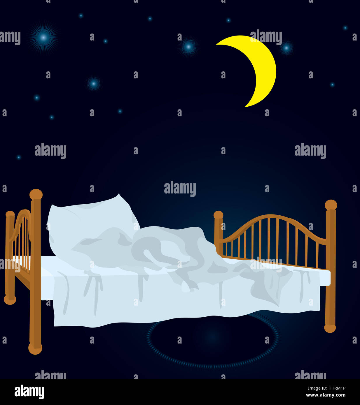 blue, object, furniture, bed, night, nighttime, moon, sleep, sleeping