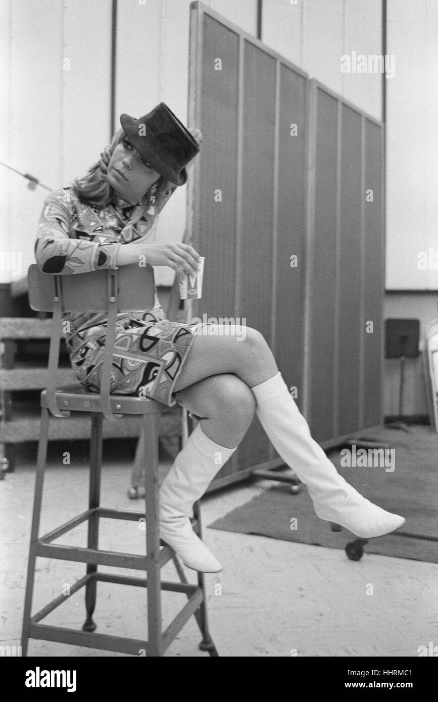 Nancy Sinatra in a recording studio in 1966. Stock Photo
