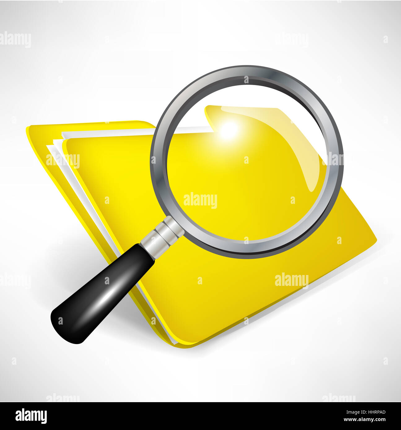 yellow folder with magnifying glass; document search concept Stock ...