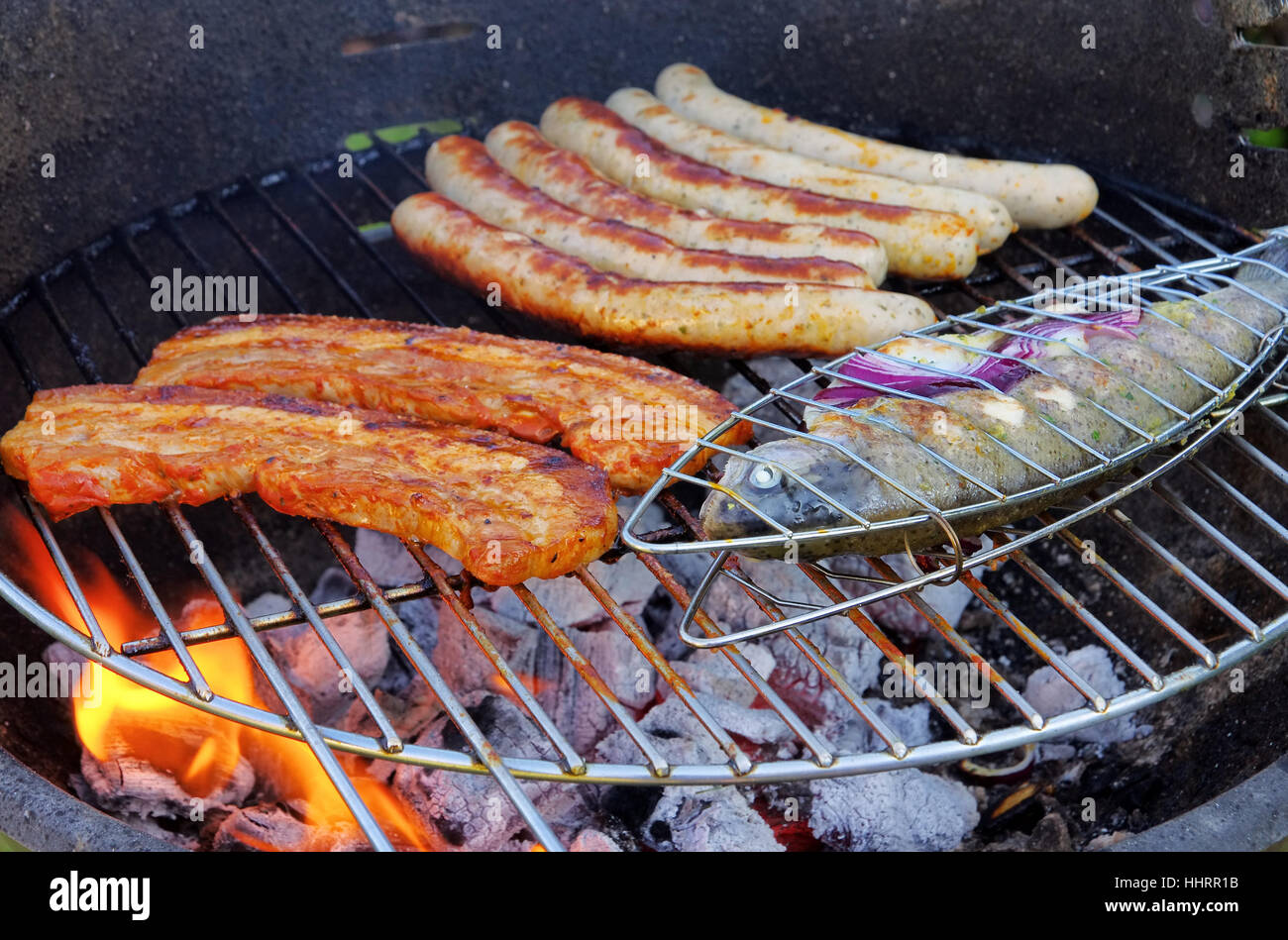 fish, trout, grill, barbecue, barbeque, steak, pig, meat, food, aliment, brown, Stock Photo