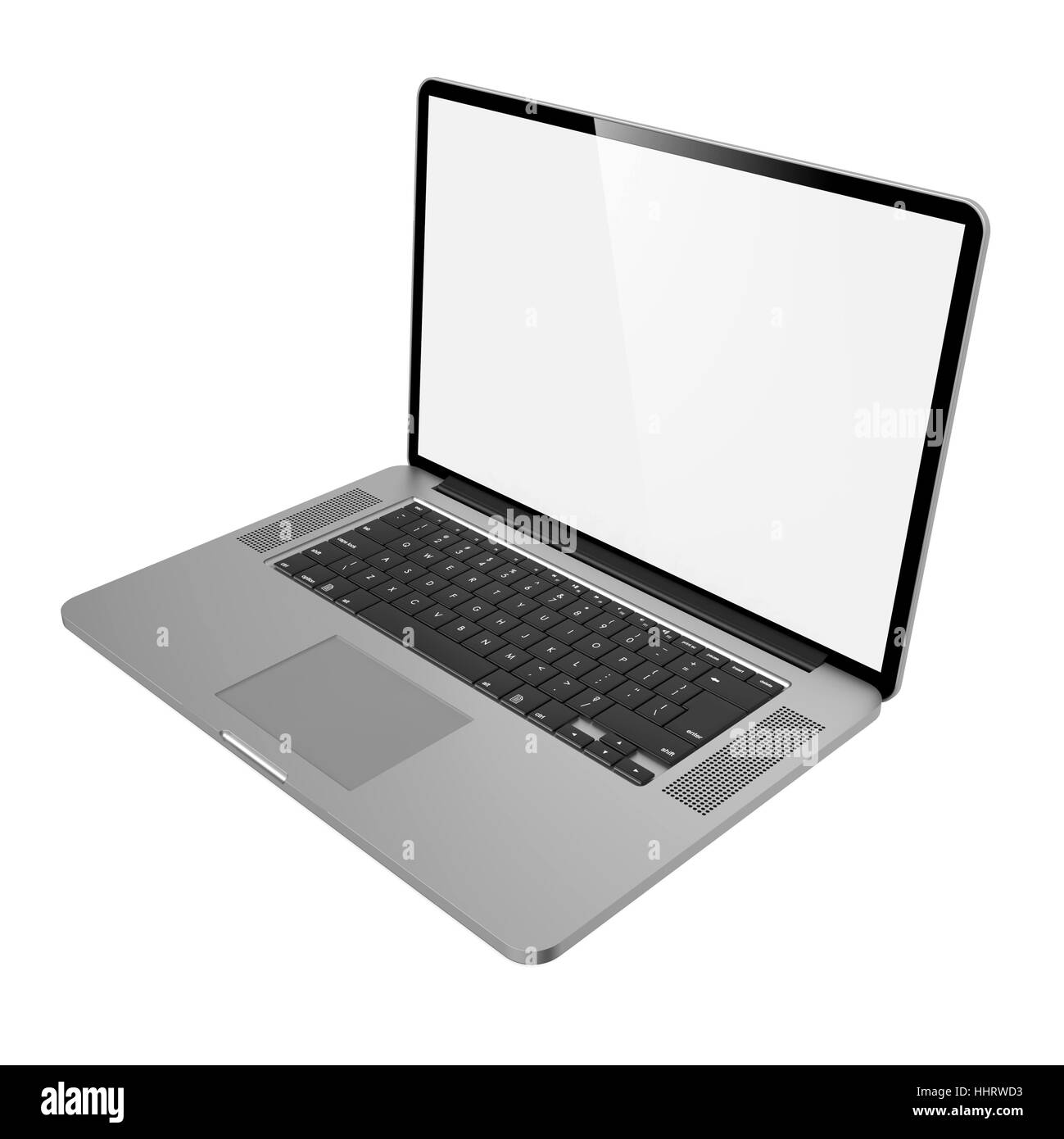 Laptop with Blank Screen. Side View on White Background Stock Photo - Alamy