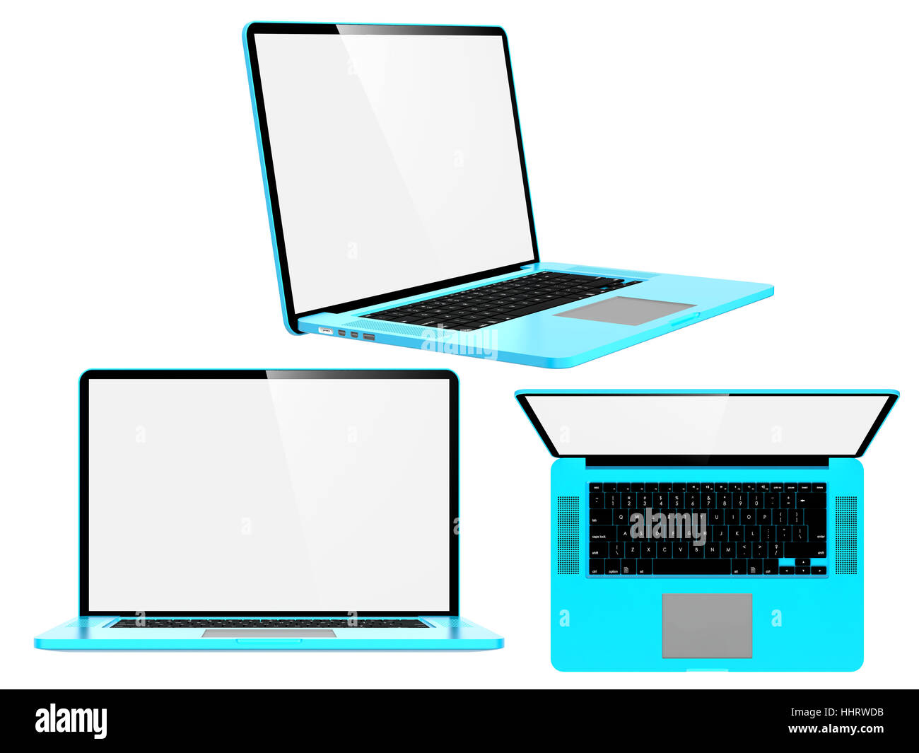 Set of Blue Modern Laptops. Isolated on White Stock Photo - Alamy