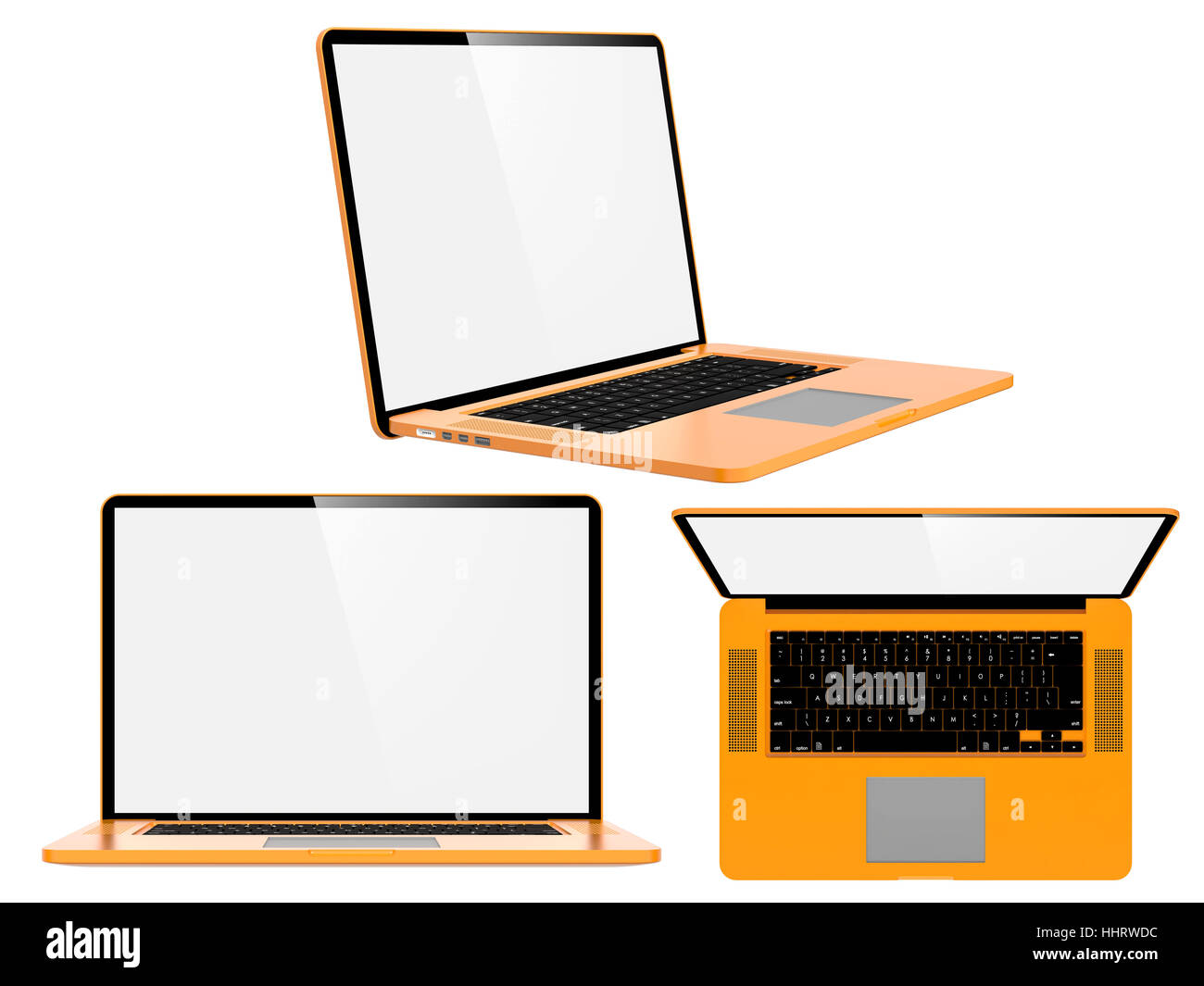 Set of Orange Modern Laptops. Isolated on White Stock Photo Alamy