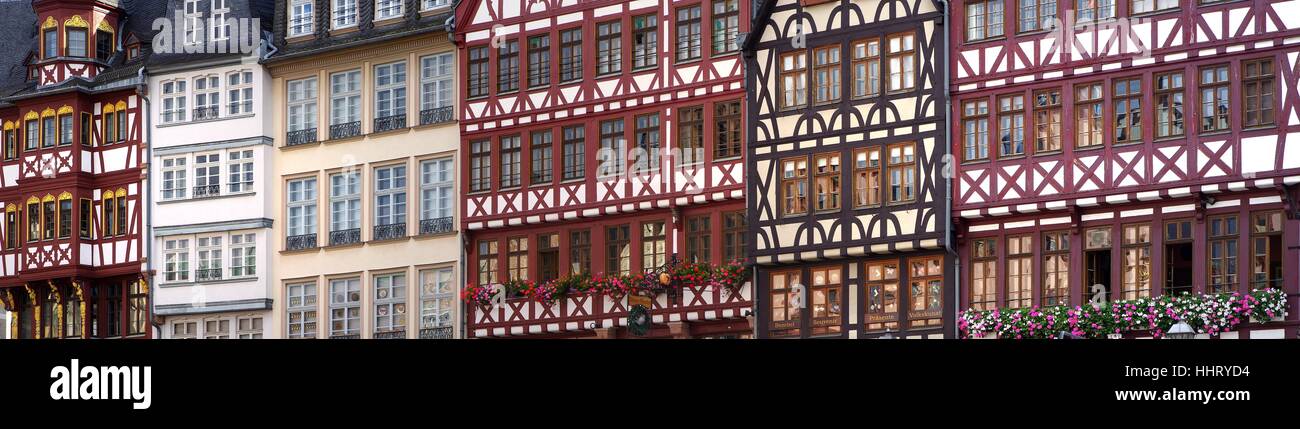 half-timbered houses in the center of frankfurt panorama Stock Photo