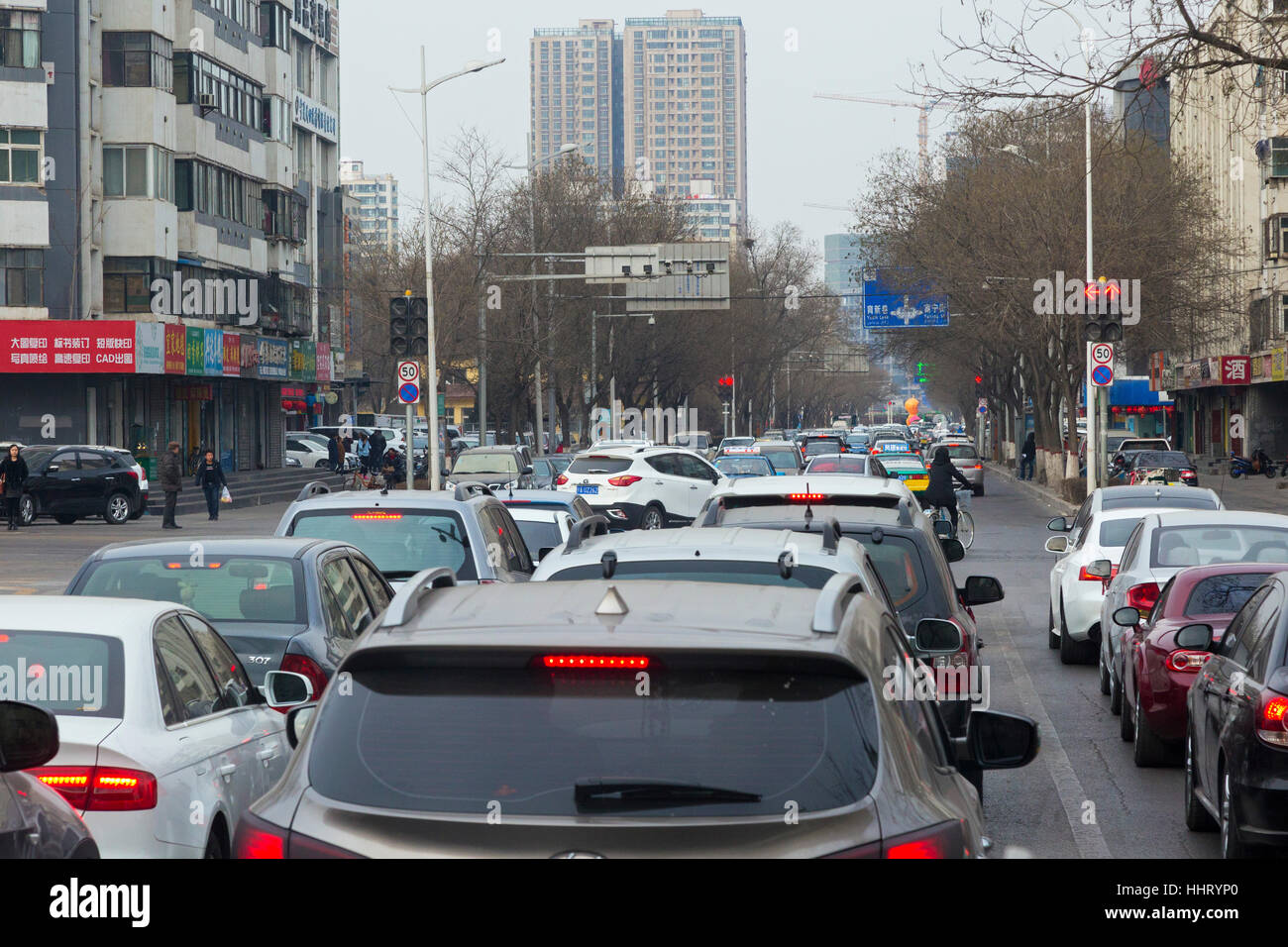 Traffic jam, Wuzhong, Ningxia province, China Stock Photo