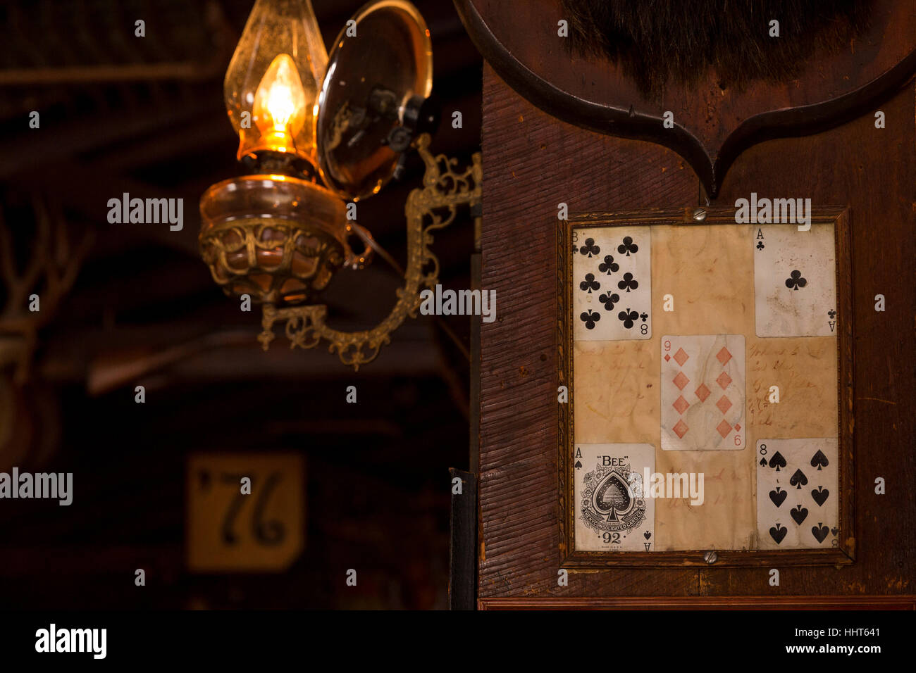 The hand of cards which Wild Bill supposedly held at the time of his death. Stock Photo