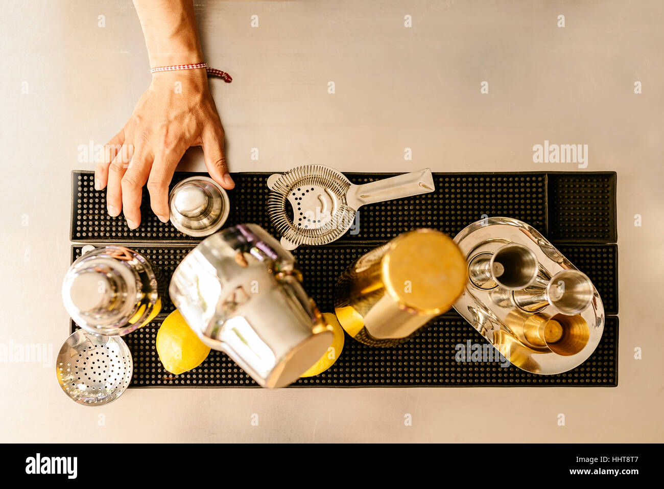 Barman takes tools for mix alcohol. Shakers in a pub Stock Photo Alamy