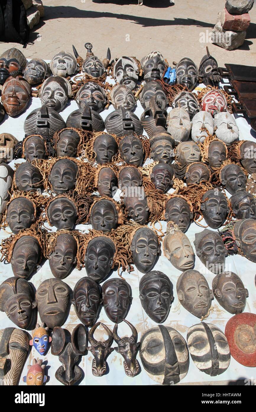 africa, namibia, masks, carving, art market, africa, namibia, masks, carving, Stock Photo