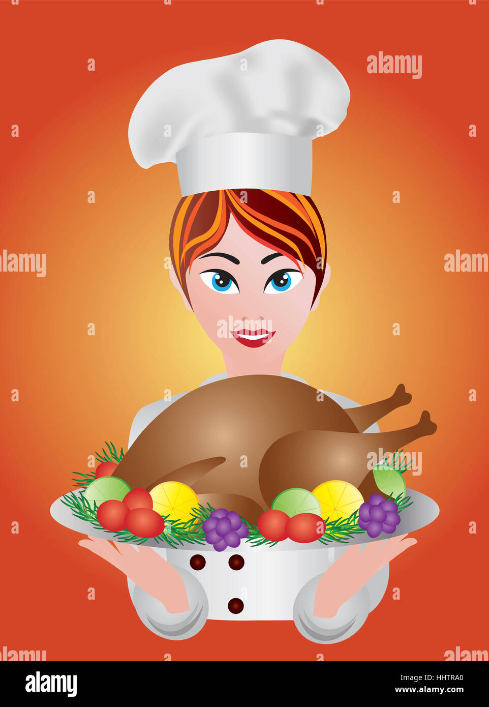 woman, female, turkey, chef, food, dish, meal, supper, dinner, thanksgiving, Stock Photo