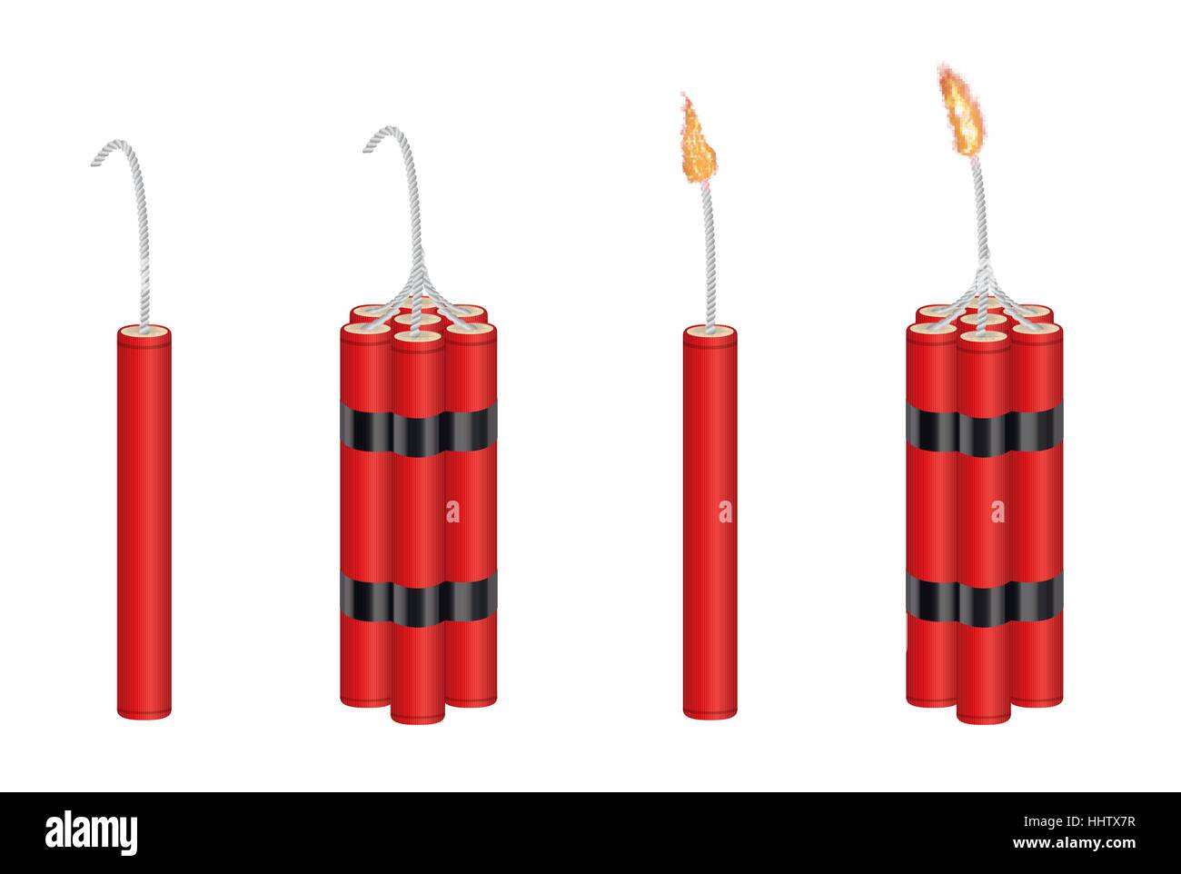real 3d dynamite  and dynamite  pack with burning fire Stock Vector