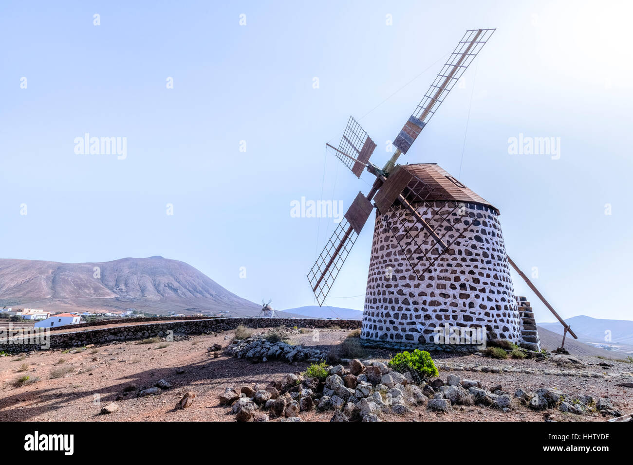 windmill, Villaverde, Corralejo, Fuerteventura, Canary Islands, Spain Stock Photo