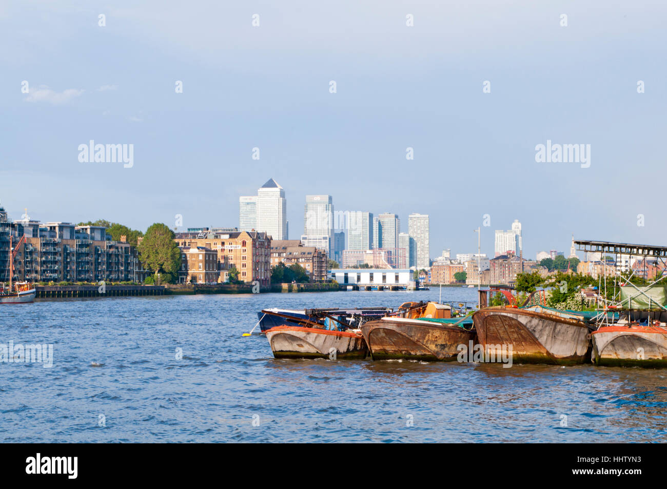 Canary Wharf seen from Butlers Wharf, London Stock Photo