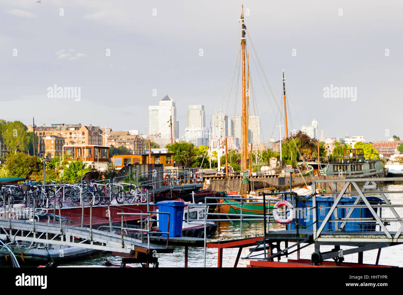 Canary Wharf viewed from Butlers Wharf, London. Stock Photo
