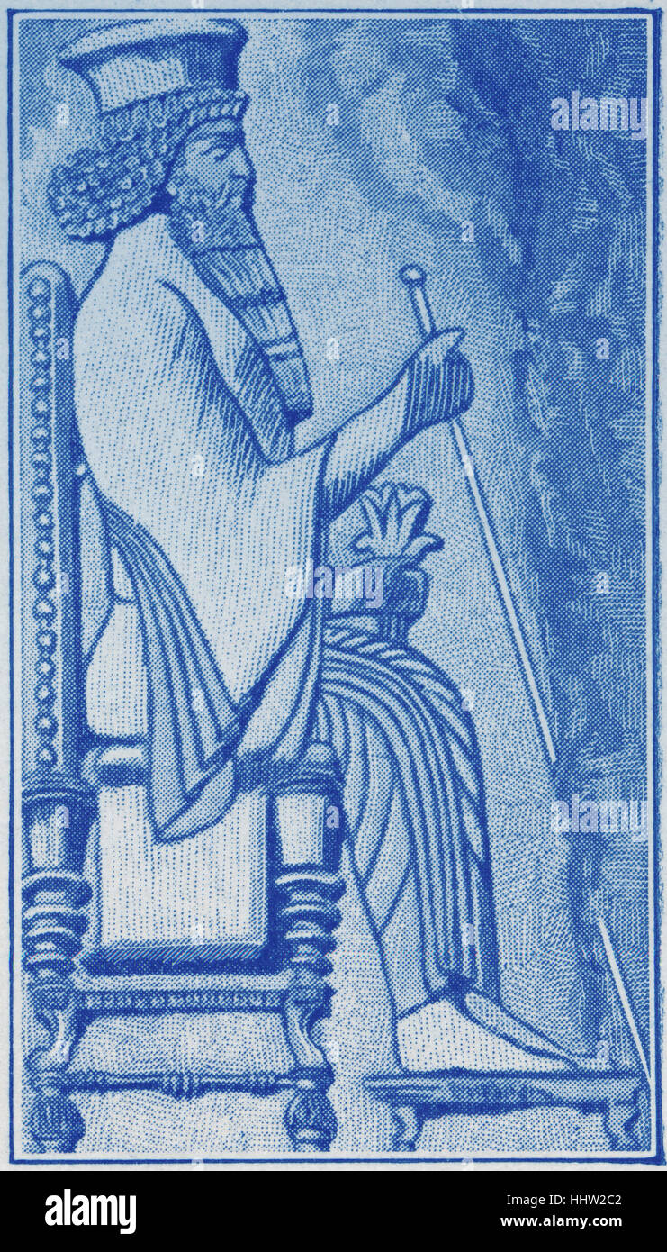 Darius I, King of Persia seated on throne, from Flandin and Coste, 'Voyage en Perse'. 550 BC - 486 BC. Stock Photo