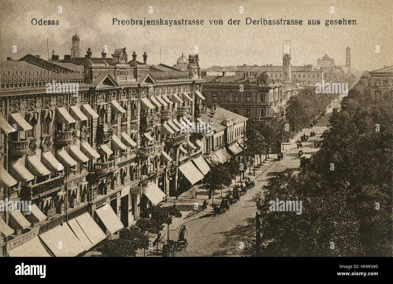 Odessa, Ukraine / Russian Empire. Preobrazhenskaya Street. Postcard, 19th century. Stock Photo