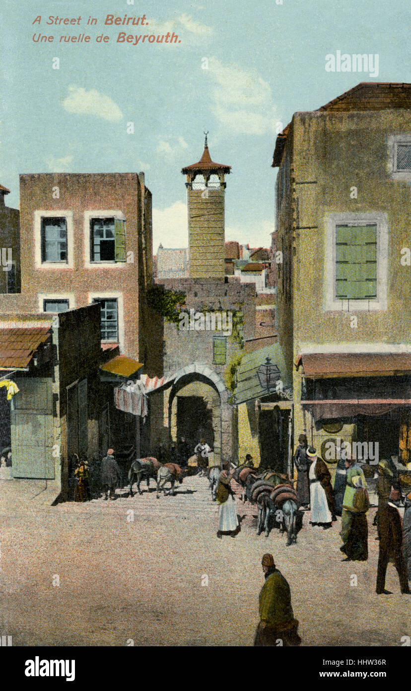 Street scene, Beirut, Lebanon. Early 20th century postcard Stock Photo