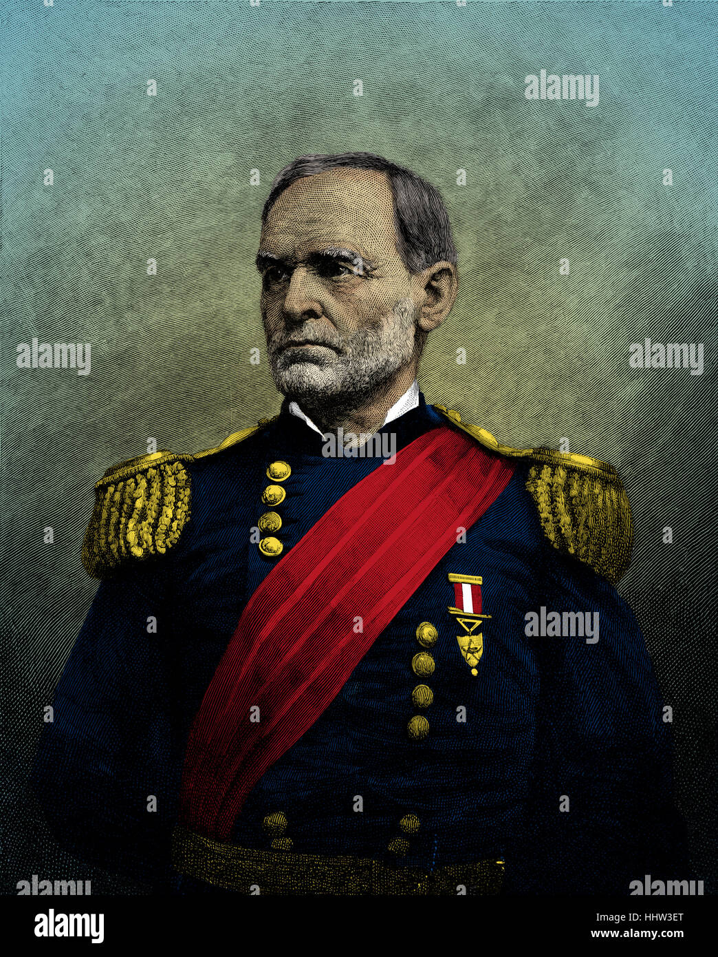 William Tecumseh Sherman, after a photograph. American Union Army General, 8 February, 1820 – 14 February, 1891. American Civil Stock Photo
