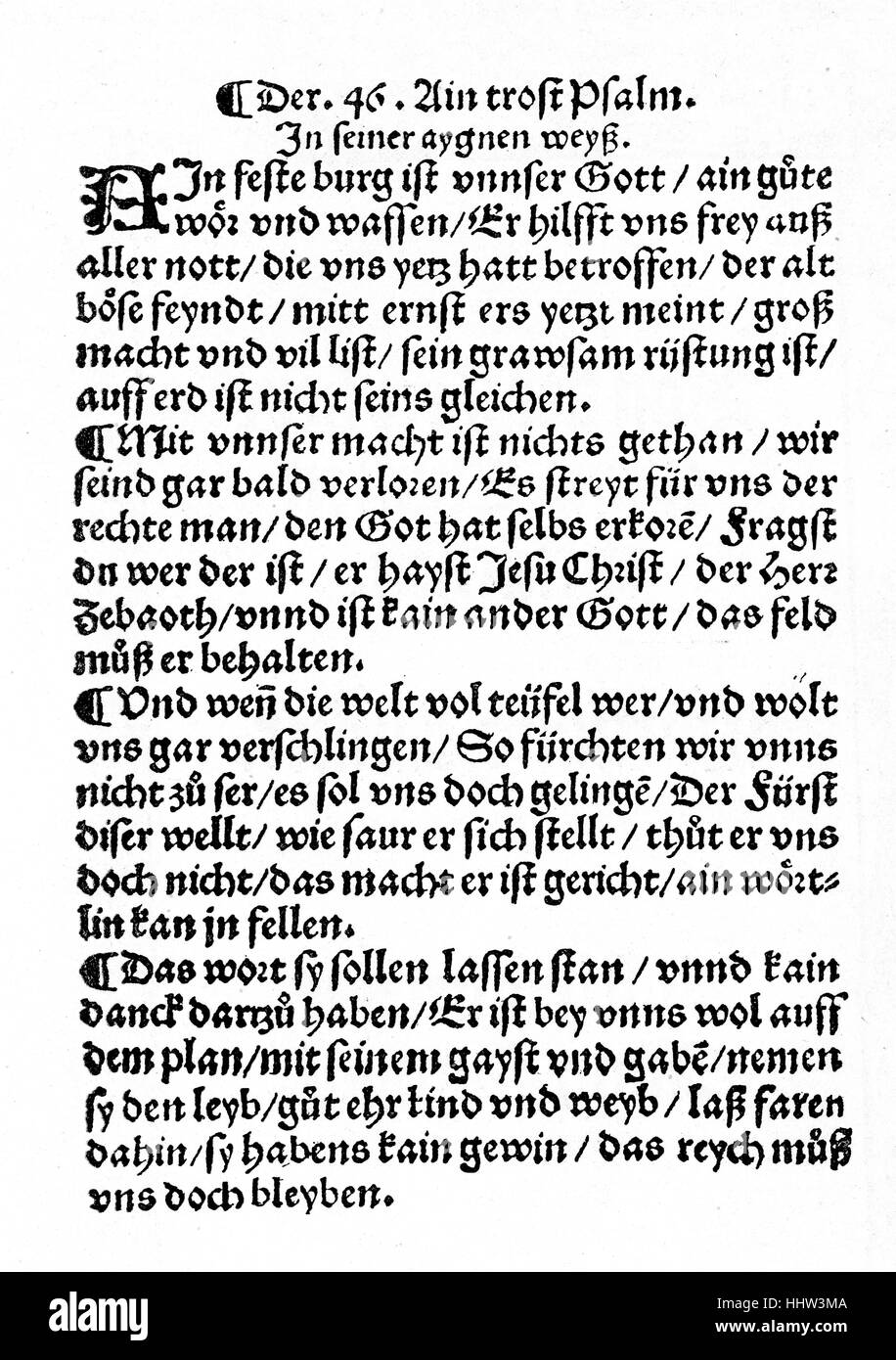 Lutheran chorale (hymn), 'Eine feste Burg ist unser Gott', from edition published 1529 Stock Photo