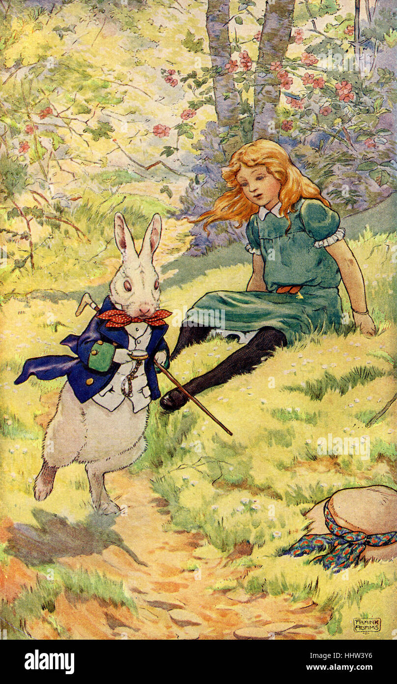 Alice and the White Rabbit, from Alice 's Adventures  in Wonderland by Lewis Carroll (Charles Lutwidge Dodgson), English Stock Photo