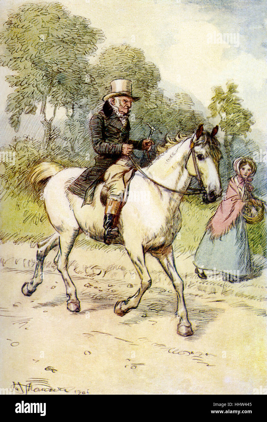 Scenes of Clerical Life by George Eliot.  Illustrations by Hugh Thomson. Caption reads: 'Mr Pittman rode into Milby every Stock Photo